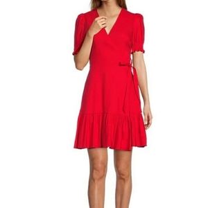 Antonio Melani Red Cleo Linen Blend Wrap Dress